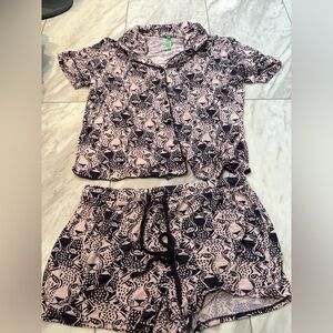 Pink and Black Patterned Pajama Set